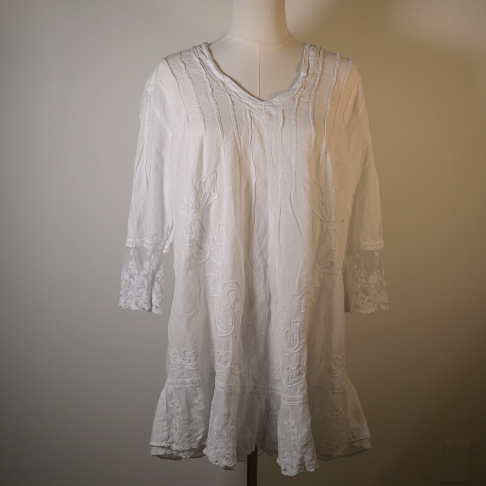 Gretty Zueger Womens L Cotton Lace Tunic‎ Cover-up Feminine Fairycore  Beach